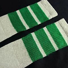 (5308) SkaterSocks ロングソックス 靴下 男女兼用 ソックス スケート スケボー チューブソックス Knee high Grey tube socks with Green stripes style 1 (22インチ) SKATE SK8の画像
