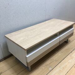 美品 ナチュラル木目ローボード テレビ台 幅90cm 北欧風 引き出し収納付き　【糸島市内 送料無料】250720-9の画像