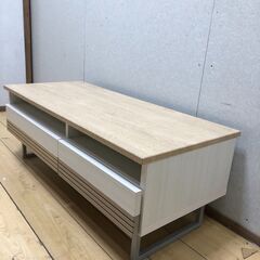 美品 ナチュラル木目ローボード テレビ台 幅90cm 北欧風 引き出し収納付き　【糸島市内 送料無料】250720-9の画像