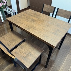 【4人掛け】木目調ダイニングテーブル＆チェア4脚セット（使用約4年）の画像