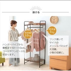 ハンガーラック アイリスオーヤマ　 2WAYタイプ プレミアム メッシュパネル付き の画像