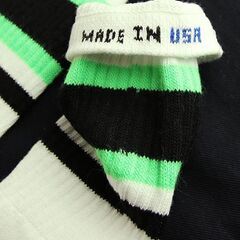 (5478) SkaterSocks ロングソックス 靴下 男女兼用 ソックス スケボー チューブソックス Knee high White tube socks with Black-Neon Green stripes style 4 (22インチ) SKATE SK8の画像