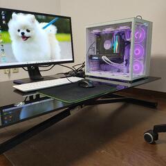 無段階 昇降式 ダイニング ゲーミング ガラス テーブルの画像
