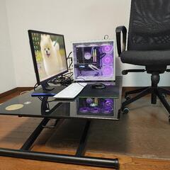 無段階 昇降式 ダイニング ゲーミング ガラス テーブルの画像