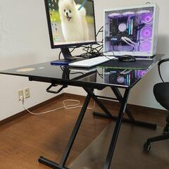 無段階 昇降式 ダイニング ゲーミング ガラス テーブルの画像