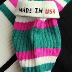 (5487) SkaterSocks (スケーターソックス) ロングソックス 靴下 男女兼用 ソックス チューブソックス Knee high White tube socks with Teal-Hot Pink stripes style 4 (22インチ) スケボー Sの画像