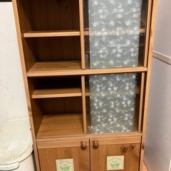 【CLAIＲ FRANÇAIS】レトロ可愛い木製収納棚 ガラス戸付き（60×30×高さ117cm）の画像
