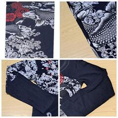 長袖Tシャツ 2L 和風柄 鯉 コイ 花 波 派手 プリント 装飾の画像