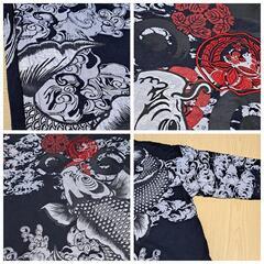 長袖Tシャツ 2L 和風柄 鯉 コイ 花 波 派手 プリント 装飾の画像