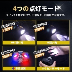 ヘッドライト 充電式 5600ルーメン LED アルミ製 センサー点灯 ズームの画像