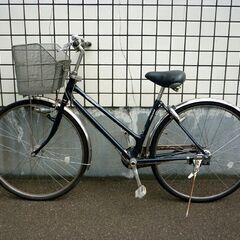 ☆自転車 シティサイクル 27インチ miyata 3段変速 かご付き ライト付き 3段切替 ミヤタ ネイビー ステンレスフレーム 札幌 北20条店の画像