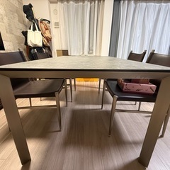 セラミックダイニングテーブル＋4点椅子セット 大理石風 グレーの画像