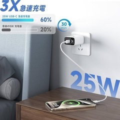 新品未使用　充電器 PD25W 急速 ディスプレイ搭載 2ポート USB-C USB-Aの画像