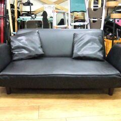 ソファベッド 二人掛け リクライニング ブラック ソファー クッション付き ローソファ 札幌市 厚別区の画像