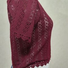 サマーニット　すかし編み　えんじ色②の画像