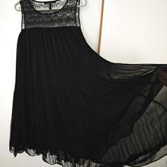黒いノースリーブシルク silkワンピース レース装飾の画像