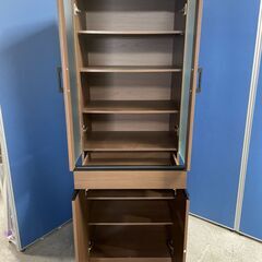 【美品】食器棚 ブラウン系 木目調 お洒落 ガラス扉 大容量収納 人気 早い者勝ち 引取歓迎 配送OKの画像