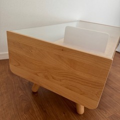 モモナチュラル ガラスローテーブル 北欧風 木製センターテーブル 定価36,000円の画像