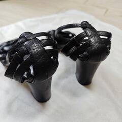 22.5 35cmEE ing 全本革 レザー製オープントゥサンダル 黒の画像