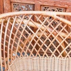 【武蔵小山店】 ゆりかご 車輪付き　藤　ラタン　揺籠　揺かご　クーファン　クーハン　アンティーク　ミニベッド　ベビーベッド の画像