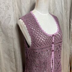 手編み！透かし編みベストカーディガンチュニック a vest; cardigan　hand knittingの画像