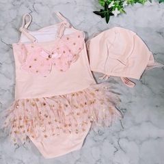 【未使用品】90 子供水着 キッズ ベビー 2点セット ワンピース プール 女の子の画像