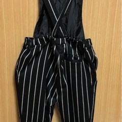 【新品未使用】【w closet 】ブラックストライプ サロペット Fの画像