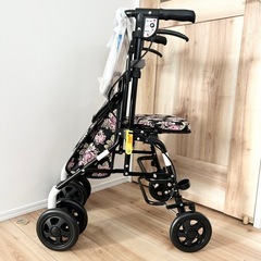 新品未使用 島製作所 スカイウォーカーS シルバーカー 花柄 押し車　レインカバー付き！の画像