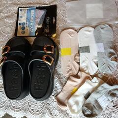 スリッププラット新品サンダルとソックスと冷感マスク3点セットの画像