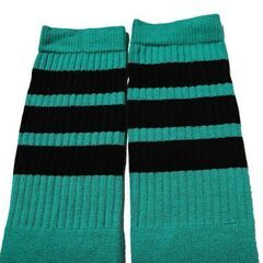 (7590) SkaterSocks (スケーターソックス) ロングソックス 靴下 男女兼用 ソックス スケボー チューブソックス Knee high Teal tube socks with Black stripes style 1 (Made in Italy) (2の画像