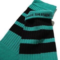 (7590) SkaterSocks (スケーターソックス) ロングソックス 靴下 男女兼用 ソックス スケボー チューブソックス Knee high Teal tube socks with Black stripes style 1 (Made in Italy) (2の画像