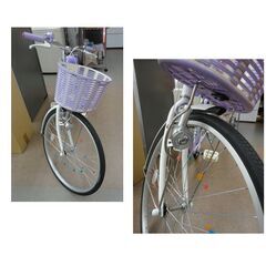 26インチ 自転車 子供用 ブリヂストン ECOPAL 鍵 カゴ ライト付き パープル×ホワイト 西岡店の画像