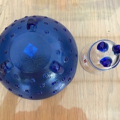 【未使用】藍工房　手作りがらす　ペアグラス＆盛り鉢セットの画像