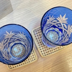 A7123【藍色切子】1口ビール グラス ペア コースター付きの画像