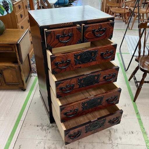 中古品　岩谷堂箪笥　欅　5段チェスト　民芸　整理箪笥　鍵付き　公田店 中古品 岩谷堂箪笥 欅 5段チェスト 民芸 整理箪笥 鍵付き 公田店
