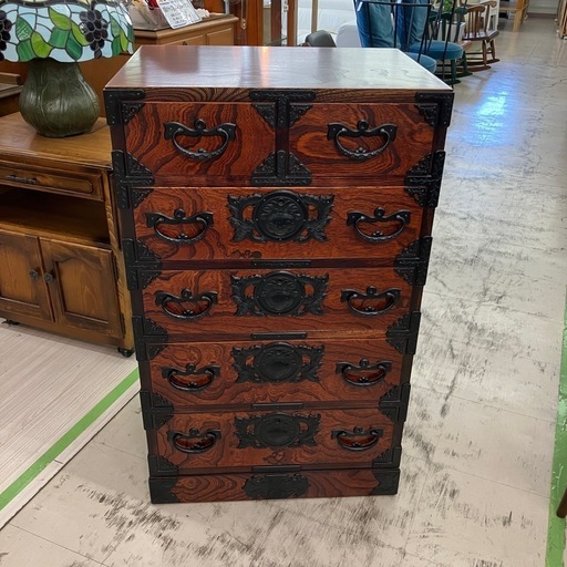 中古品　岩谷堂箪笥　欅　5段チェスト　民芸　整理箪笥　鍵付き　公田店