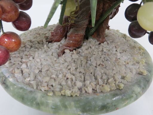 置物 廣州工芸品 GUANGZHOU 石細工 天然石 葡萄 桃 盆栽 植木 台座付き 幅33cm×奥行18cm×高さ55cm 
