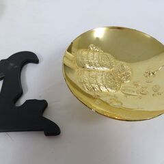 未使用品 金杯 盃 俵ねずみ 24KGP 金メッキ 242g 台付き 5個セット 木箱付き の画像