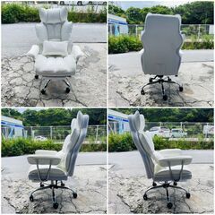 【❗️✨ホワイト×極厚クッション✨❗️】フットレスト付きゲーミングチェア長時間作業に最適✨簡易清掃済み❗️の画像