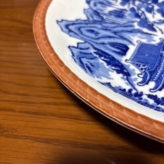 【中古美品】①青絵大皿 山と川 直径約31.5cmの画像