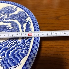 中古美品】②青絵大皿 鶴亀宝船図直径32.3cm (ちびすけ) 少路の