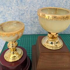 最終値下げ　美品　優勝カップ　3点　大理石　クラッシュガラス　お買い得の画像