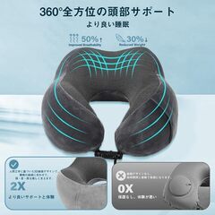 CATELLANE ネックピロー 人間工学構造 洗濯可能カバー 収納袋・アイマスク・耳栓付き 旅行用 カバー洗濯可 サイズ調節可 収納簡単 コンパクト 持ち運び便利 海外旅行 快適グッズ 便利グッズ 長距離ドライブ トラベルピロー 首枕 携帯枕 首まくら 新幹の画像