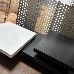 モダン ローテーブル 回転式 収納付き ブラック（木目）×ホワイトの画像