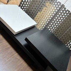 モダン ローテーブル 回転式 収納付き ブラック（木目）×ホワイトの画像