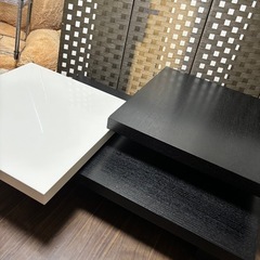 モダン ローテーブル 回転式 収納付き ブラック（木目）×ホワイトの画像