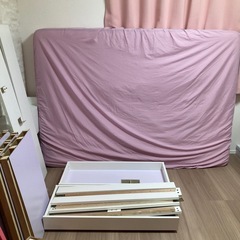 ダブルベッド＋マットレスセット　コンセント4口&引き出し付きの画像