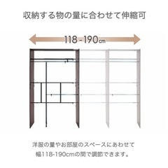 幅118-190cm 伸縮ハンガーラック ハイタイプ サイド棚 フック 上棚 カーテン付 〔50600010〕の画像