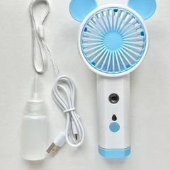 新品 ミニハンディファン 携帯扇風機 卓上 ミスト機能付き USB充電式 青①
  の画像