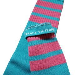 (7587) SkaterSocks (スケーターソックス) ロングソックス 靴下 男女兼用 ソックス スケボー チューブソックス Knee high Aqua tube socks with BubbleGum Pink stripes style 1 (Made inの画像